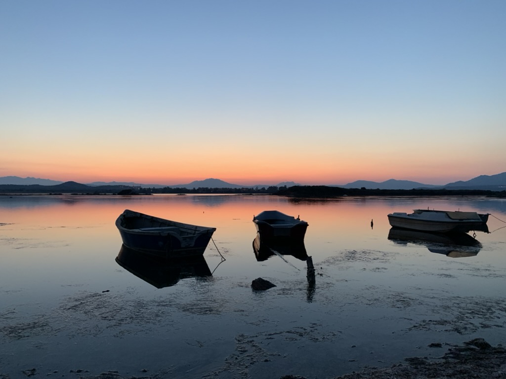 Small boats at Marina Maria at sunset